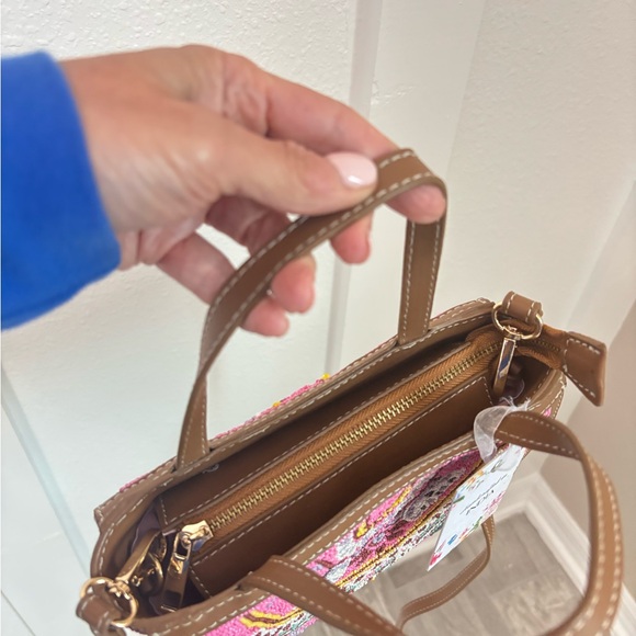 NWT Anthropologie Crossbody Bag Pink and Brown with Boho Embroidery - Picture 4 of 11